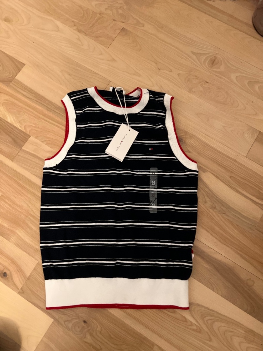 Tommy Hilfiger Navy White Red Striped Knit Sleeveless Top